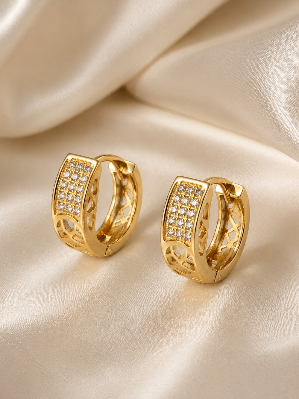 14K Gold Laminated Pave Huggie Hoop Earrings